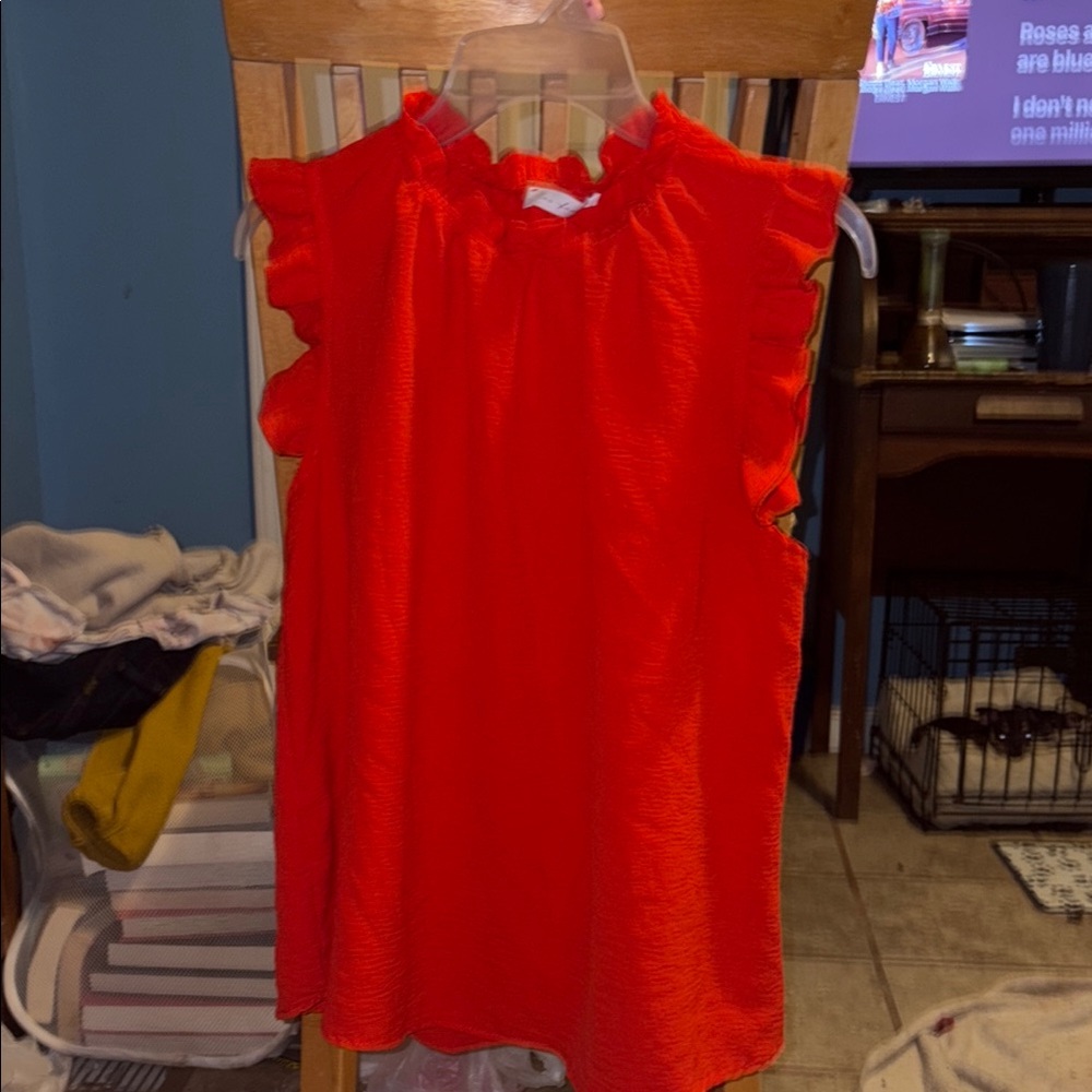 Vibrant Red Ruffled Blouse